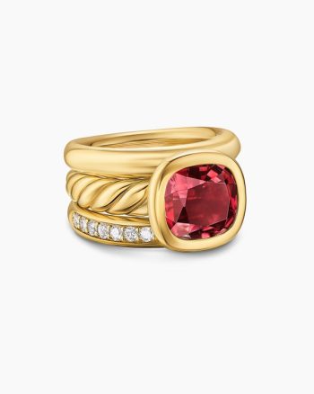 DY Mercer® Color Three Row Stone Ring|18K Yellow Gold with Rhodolite Garnet and Diamonds, 12mm