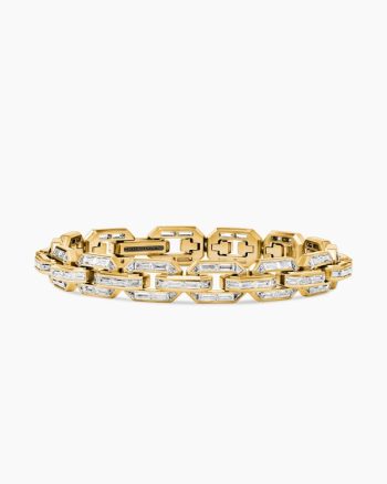 Men's Deco Baguette Link Bracelet|Yellow Gold with Diamonds