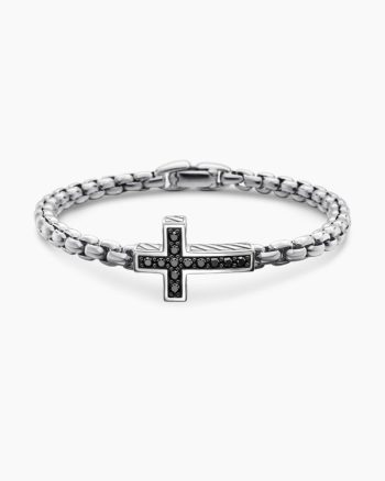 Cross Station Bracelet|Sterling Silver with Black Diamonds, 5mm