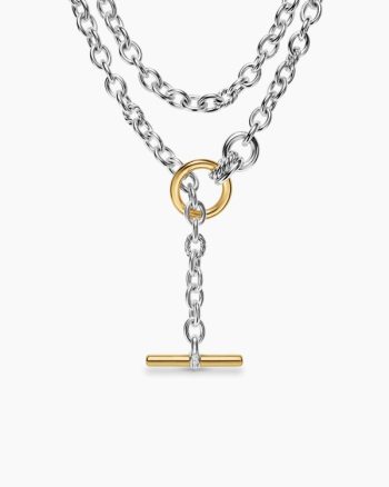 DY Mercer® Double Row Toggle Chain Necklace|Sterling Silver with 18K Yellow Gold and Diamonds, 8mm