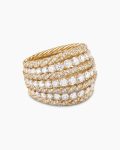 Floating Diamonds Alternating Cable Dome Ring|Yellow Gold