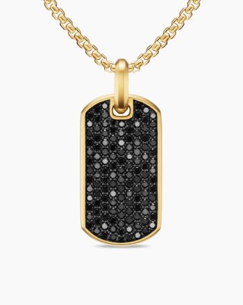 Chevron Tag|18K Yellow Gold with Black Diamonds, 35mm