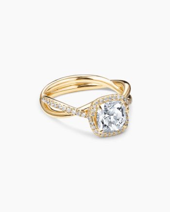 DY Infinity Half Pavé Halo Engagement Ring|18K Yellow Gold, Cushion Cut