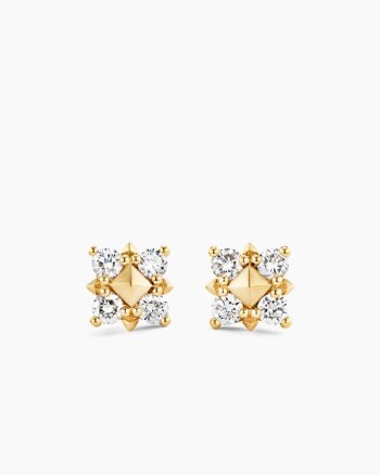 Petite Modern Renaissance® Pyramid Stud Earrings|18K Yellow Gold with Diamonds, 8mm