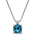 Chatelaine® Pendant Necklace|Sterling Silver with Hampton Blue Topaz and Diamonds, 11mm