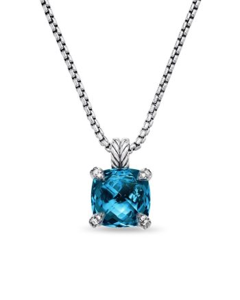 Chatelaine® Pendant Necklace|Sterling Silver with Hampton Blue Topaz and Diamonds, 11mm