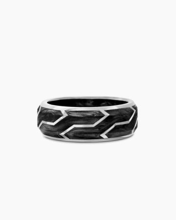 Forged Carbon Band Ring|18K White Gold, 8.5mm