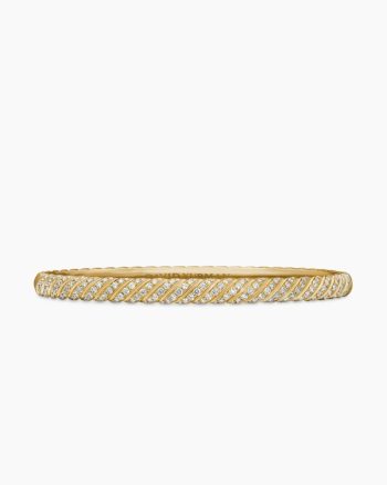 Sculpted Cable Bangle Bracelet|18K Yellow Gold with Diamonds, 4.6mm