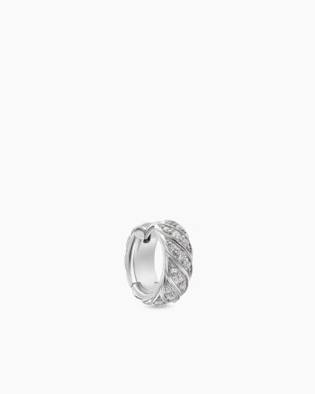 Sculpted Cable Hoop Earring|18K White Gold with Diamonds, 12.8mm