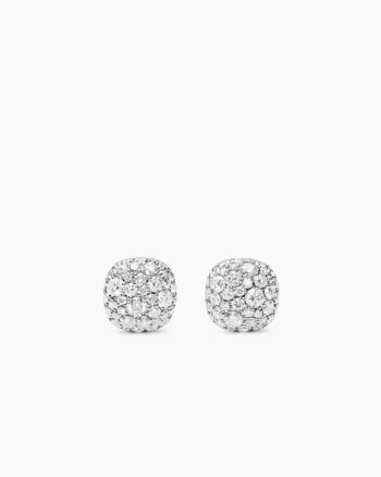 Cushion Stud Earrings|18K White Gold with Diamonds, 8mm