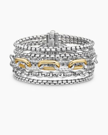 Multi Row Chain Bracelet|Sterling Silver with 18K Yellow Gold, 29mm