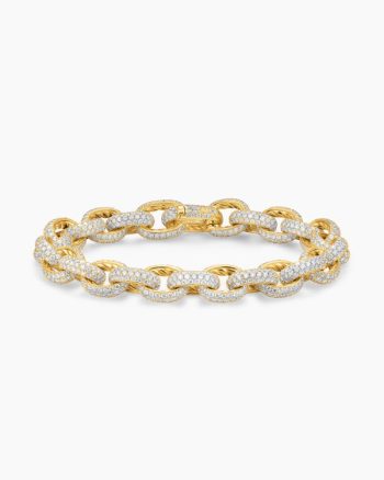 Men's Pavé Oval Chain Bracelet|Yellow Gold with Diamonds