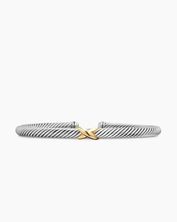 X Classic Cable Station Bracelet|Sterling Silver with 18K Yellow Gold, 4mm