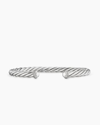 Cable Cuff Bracelet|Sterling Silver with Diamonds, 6mm