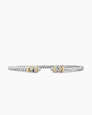 Petite Helena Classic Cable Bracelet|Sterling Silver with 18K Yellow Gold and Diamonds, 3mm