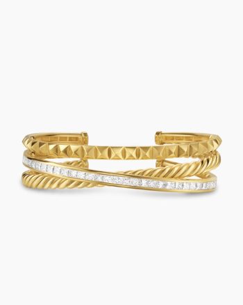 Crossover Trio Three Row Cuff Bracelet|18K Yellow Gold with Diamonds, 20mm