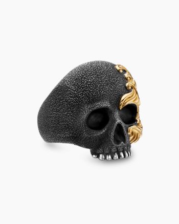 Waves Skull Ring|Sterling Silver with 18K Yellow Gold, 24mm