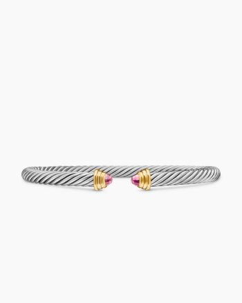 Cable Teen Bracelet|Sterling Silver with 14K Yellow Gold and Pink Tourmaline, 4mm