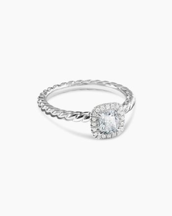 DY Cable Petite Halo Engagement Ring|Platinum, Cushion Cut