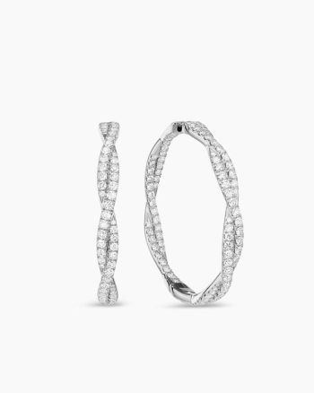 Floating Diamonds Hoop Earrings|White Gold