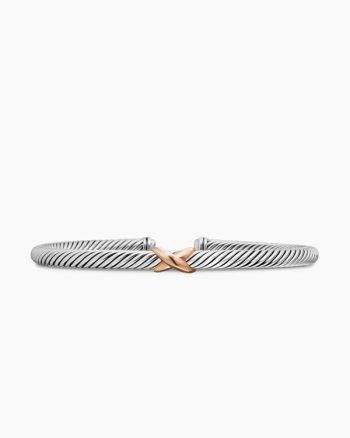 X Classic Cable Station Bracelet|Sterling Silver with 18K Rose Gold, 4mm