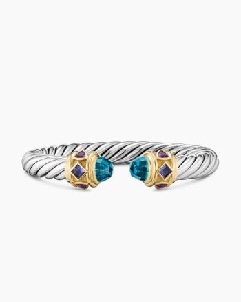 Renaissance® Cable Flex® Bracelet|Sterling Silver with 14K Yellow Gold, Hampton Blue Topaz, Iolite and Amethyst, 9mm