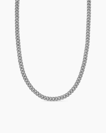 Curb Chain Necklace|Sterling Silver with Diamonds, 7mm