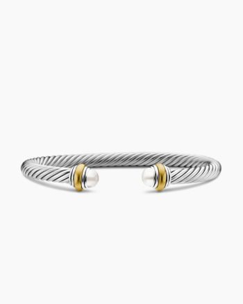Classic Cable Bracelet|Sterling Silver with 14K Yellow Gold and Pearls, 5mm
