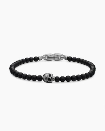 Memento Mori Skull Station Bracelet|Sterling Silver with Black Onyx, 4mm