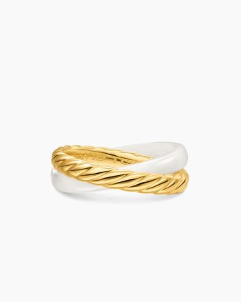 Crossover Two Row Rotating Ring|18K Yellow Gold with White Ceramic, 7mm