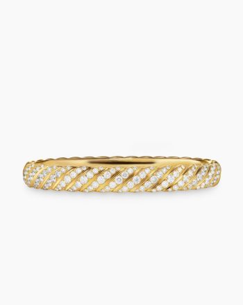 Sculpted Cable Bangle Bracelet|18K Yellow Gold with Diamonds, 8mm