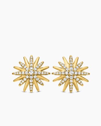 Starburst Stud Earrings|18K Yellow Gold with Diamonds, 19mm