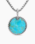 DY Elements® Reversible Disc Pendant|Sterling Silver with Turquoise Reversible to Mother of Pearl and Diamonds, 24mm