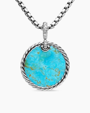 DY Elements® Reversible Disc Pendant|Sterling Silver with Turquoise Reversible to Mother of Pearl and Diamonds, 24mm