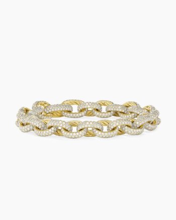 Pavé Oval Link Chain Bracelet|Yellow Gold with Diamonds