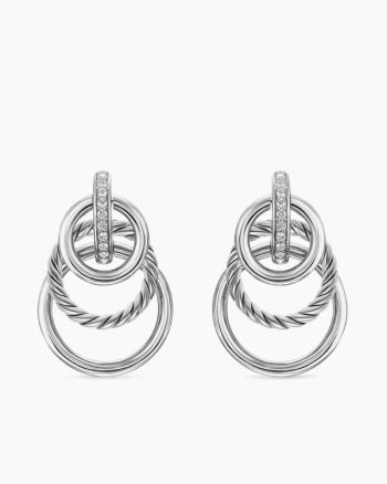 DY Mercer® Triple Ring Drop Earrings|Sterling Silver with Diamonds, 35.6mm
