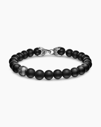 Spiritual Beads Bracelet|Sterling Silver with Black Onyx and Pavé Black Diamond Accent, 8mm