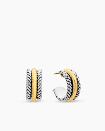 Cable Collectibles® Huggie Hoop Earrings|Sterling Silver with 14K Yellow Gold, 15.6mm