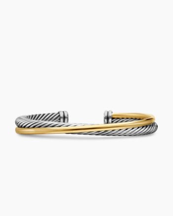 Crossover Two Row Cuff Bracelet|Sterling Silver with 18K Yellow Gold, 5mm