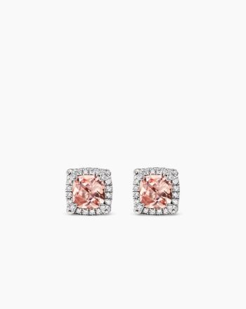 Petite Chatelaine® Pavé Bezel Stud Earrings|Sterling Silver with Morganite and Diamonds, 5mm