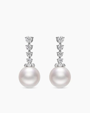 Floating Diamonds and Pearl Earrings|White Gold