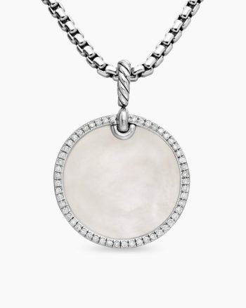 DY Elements® Disc Pendant|Sterling Silver with Mother of Pearl and Diamond Rim, 24mm