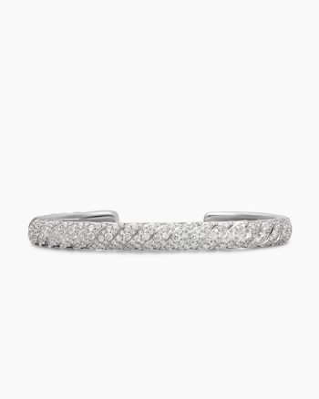 Sculpted Cable Cuff Bracelet|18K White Gold with Diamonds, 7mm