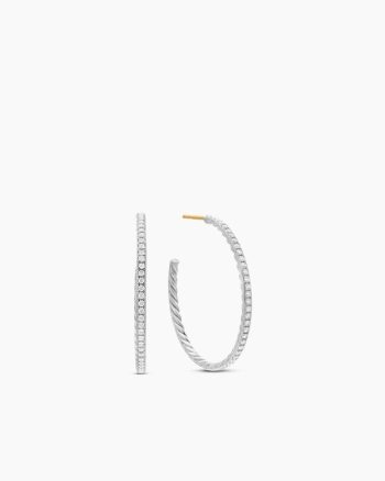 Pavé Hoop Earrings|Sterling Silver with Diamonds, 38mm