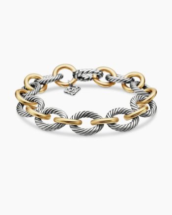 Oval Link Chain Bracelet|Sterling Silver with 18K Yellow Gold, 12mm