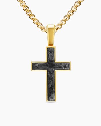 Cross Amulet|18K Yellow Gold with Forged Carbon, 24mm
