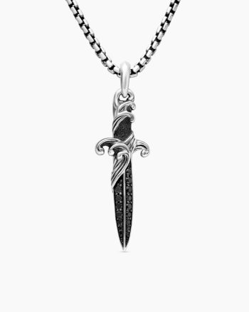Waves Dagger Amulet|Sterling Silver with Black Diamonds, 44mm