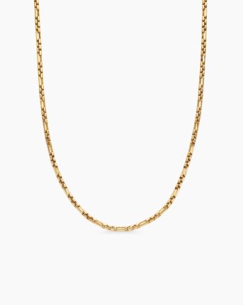 Open Station Box Chain Necklace|18K Yellow Gold, 3mm