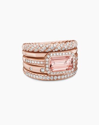 Stax Five Row Ring|18K Rose Gold with Morganite and Diamonds, 14mm