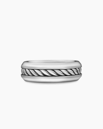 Cable Inset Band Ring|Sterling Silver, 8mm